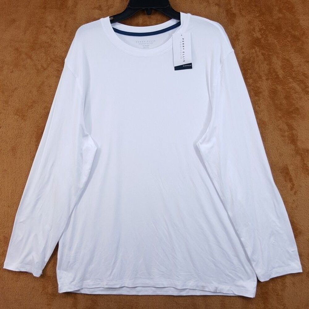 PERRY ELLIS Shirt Mens XL White Pullover Crew Deluxe Touch Soft Comfort